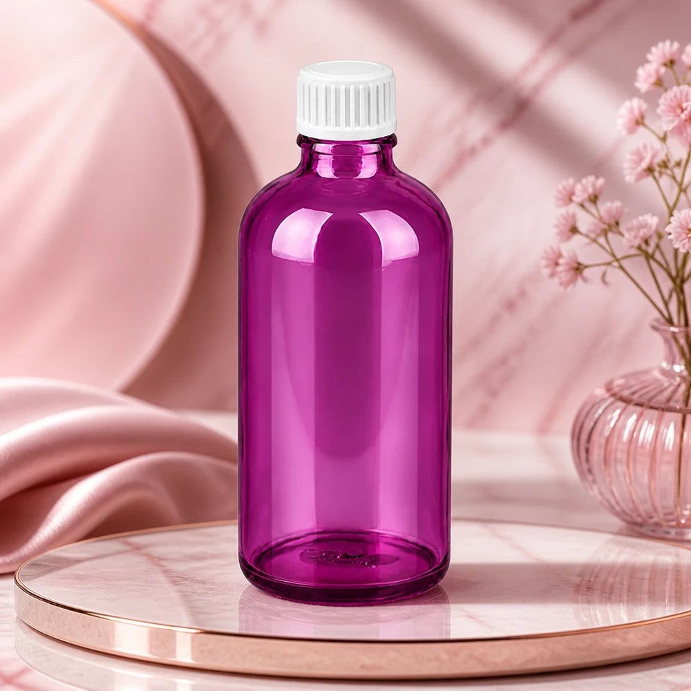Premium Purple Glasflasche 100ml mit weißem Verschluss für hochwertige Kosmetikformulierungen