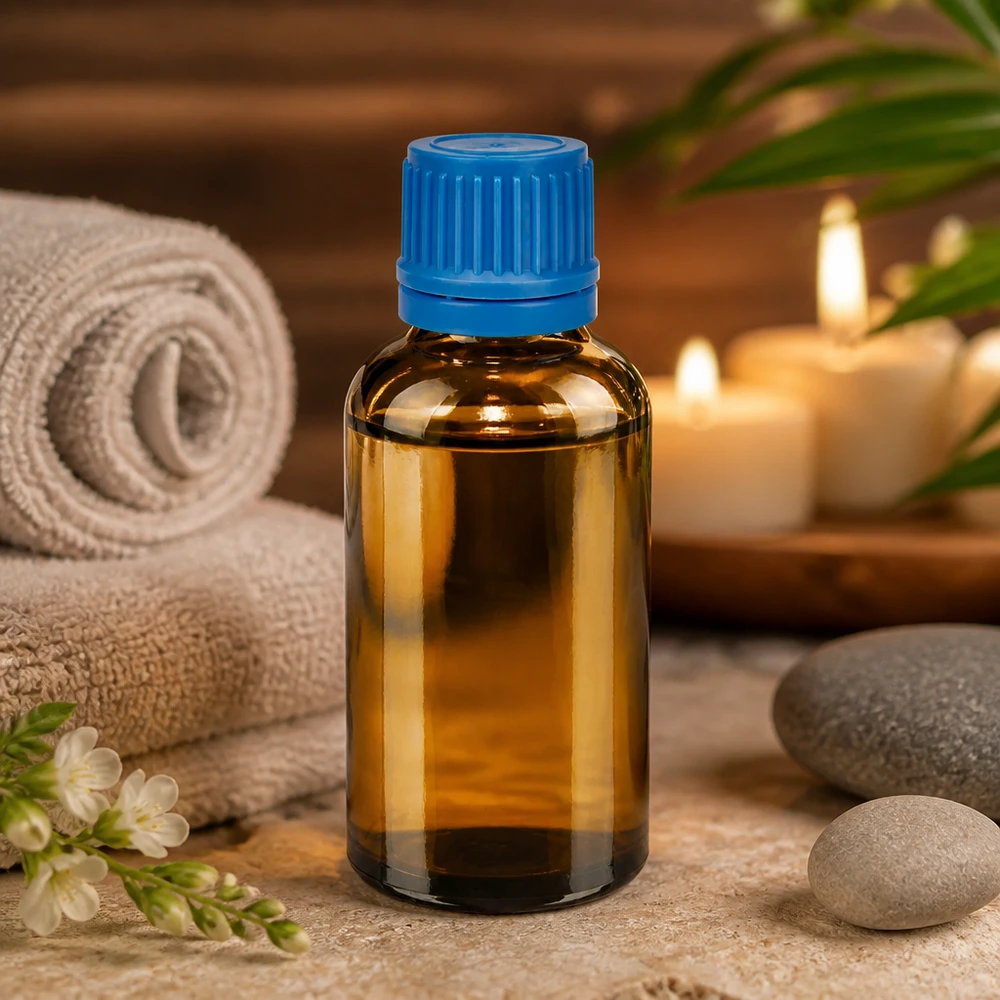 Robuste 50ml Glasflasche in Apotheker Qualität mit kindersicherem blauen Schraubverschluss