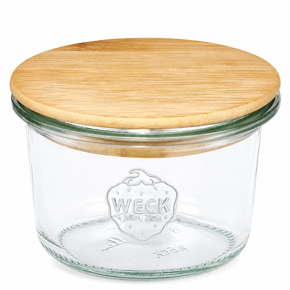 WECK Sturzglas 80ml RR60 mit Bambusdeckel aus Holz für Aufbewahrung und Einmachen