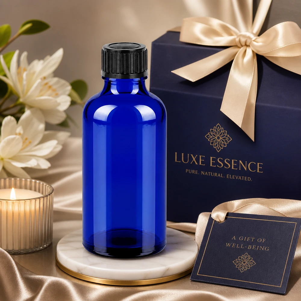 50ml láhev 11mm šroubovací uzávěr černý BlueLine UT18/50. Robuste 50ml Braunglasflasche Alternative in Blau mit schwarzem Verschluss für Labor und Praxis
