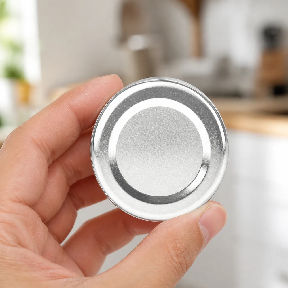 Stříbrné víčko TO43 Twist-Off 43 mm UNiTWIST BasicSeal v ruce