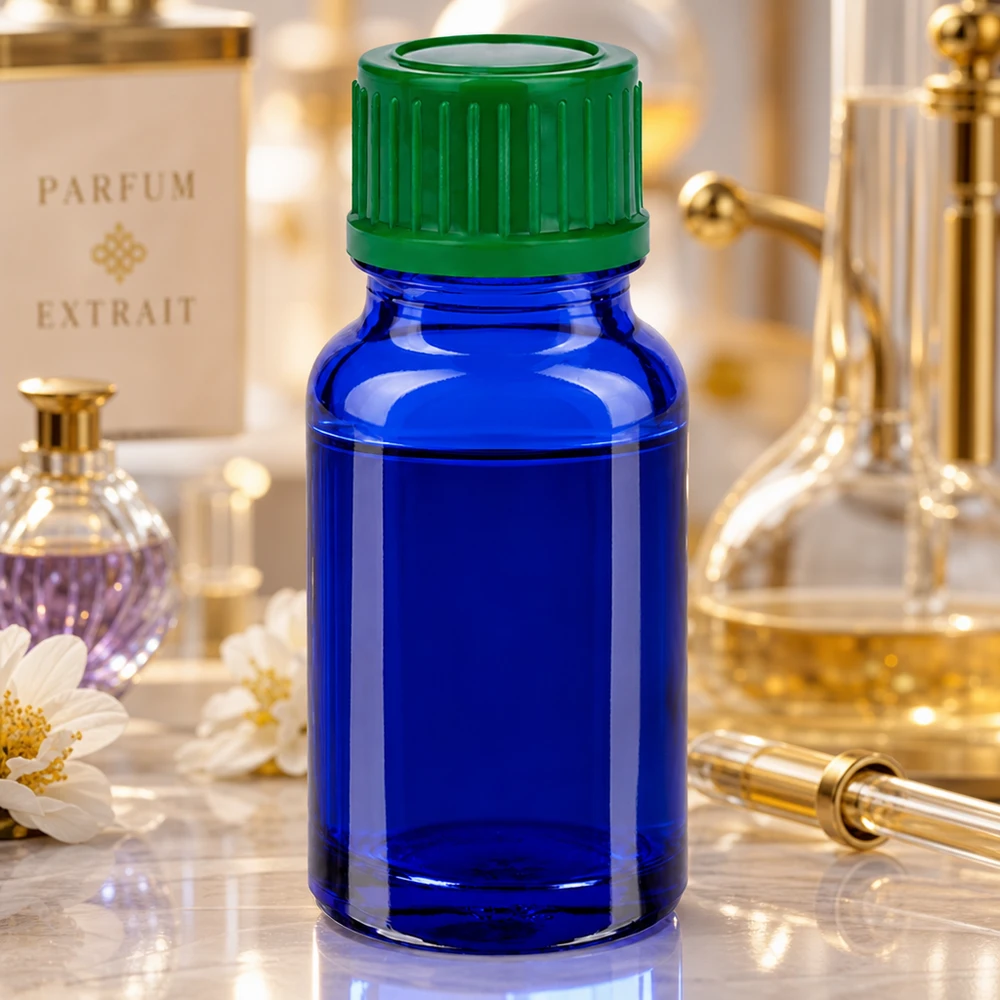 10ml láhev 11mm šroubovací uzávěr zelený standard BlueLine UT18/10 UV-schützende 10ml Cobalt Glasflasche 11mm SV grün STD BlueLine UT18/10 für lichtempfindliche Stoffe