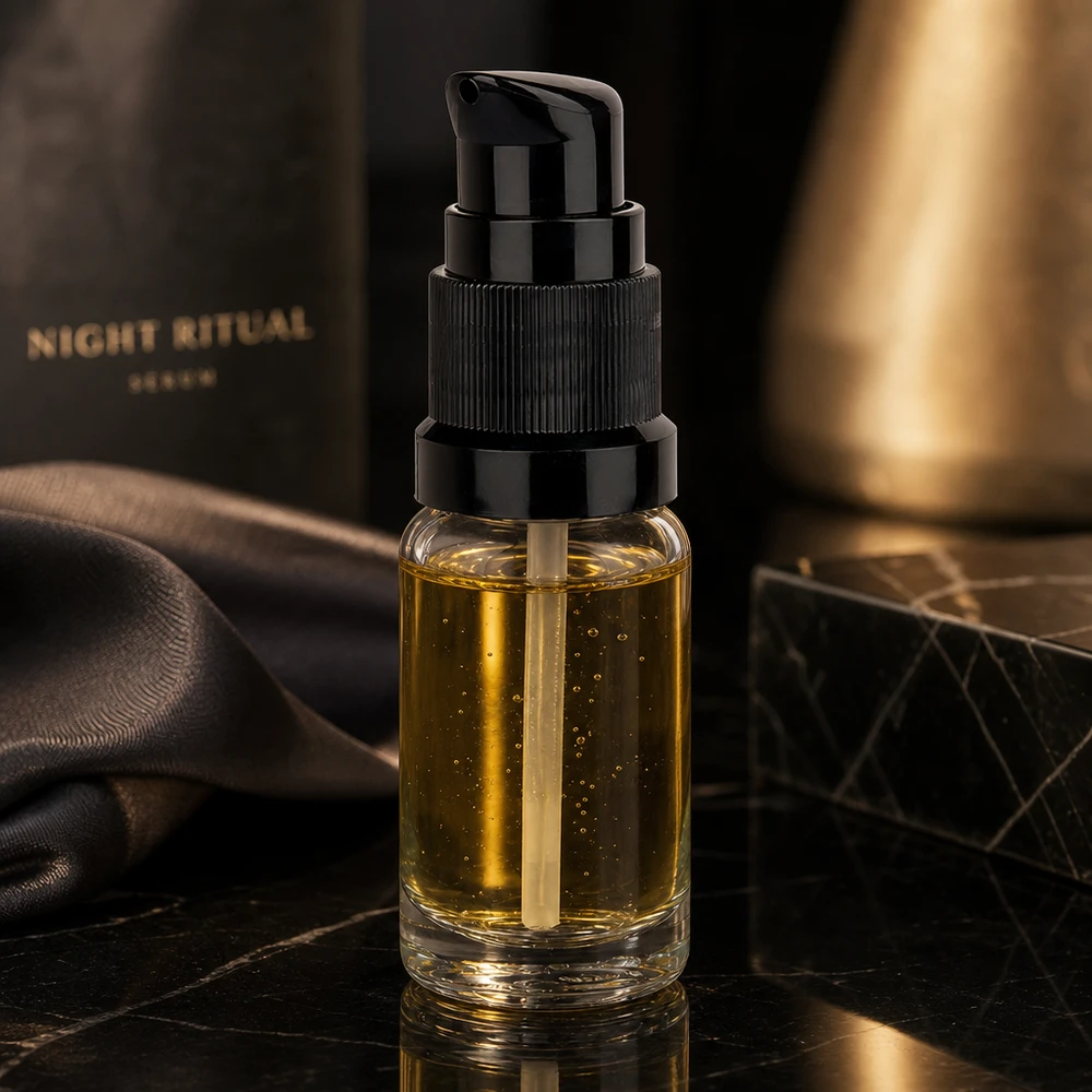 10ml lahvička s pumpičkou černá standardní uzávěr ClearLine UT18/10 Zylindrische 10ml Glasflasche mit schwarzem Dosierpumpkopf für hochwertige Pflegeseren