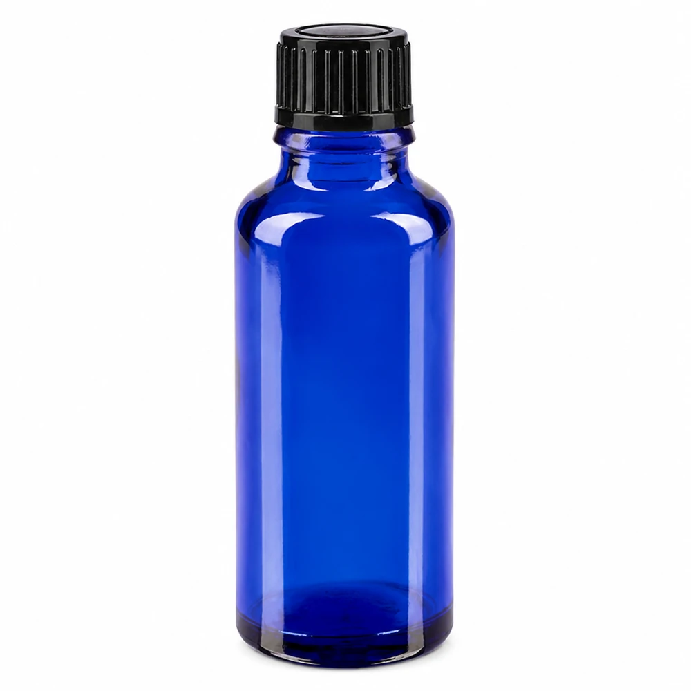 Lékárenská láhev modrá 30ml kapací uzávěr 1mm černý standardní Blaue UV-Schutz Glasflasche 30ml mit schwarzem STD Tropfverschluss für Pharmaprodukte