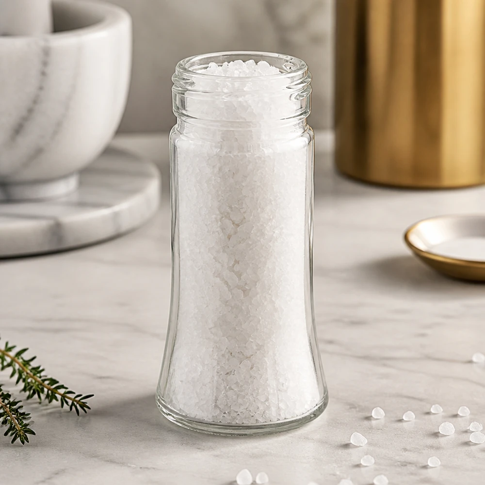 Kleines Vorratsglas Bobby 95ml aus Klarglas mit Salzkristallen in modernem Küchensetting