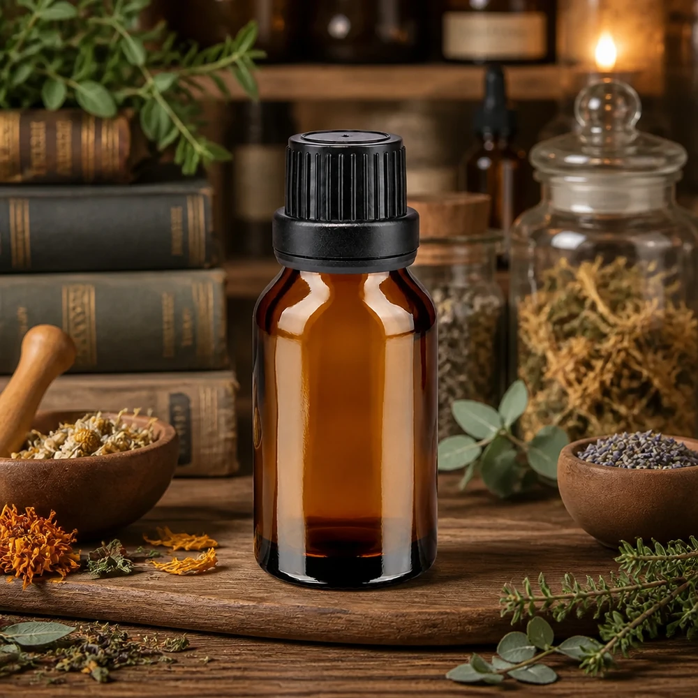 Lékárenská lahvička hnědá 15ml se šroubovacím uzávěrem černá s nepropustným uzávěrem Apothekerflasche 15ml Braunglas mit Schraubverschluss für Tinkturen Essenzen und Aromatherapie-Anwendungen