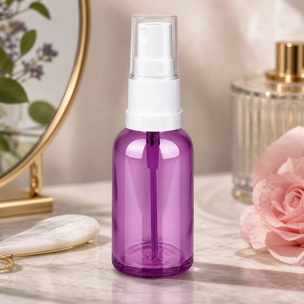 30ml lahvička s rozprašovačem bílá/průhledná Standard PurpleLine UT18/30 Hochwertige 30ml Sprayflasche transparent lila mit präzisem Sprühsystem für Beauty