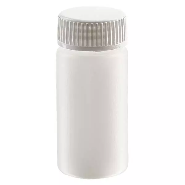 Vzorkovnice 20ml, PE-HD, přírodní, kompletní se šroubovacím uzávěrem se závitem GL 22,5