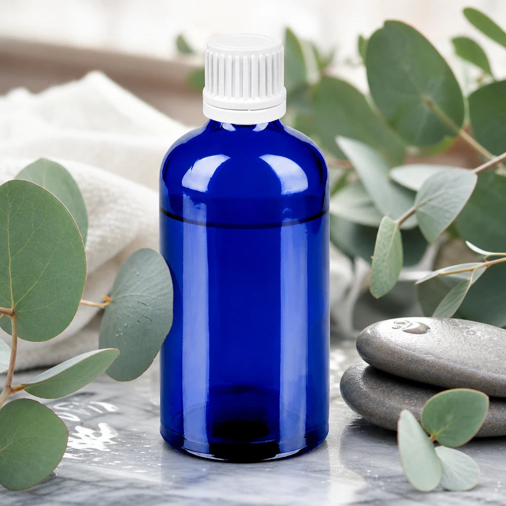 100ml láhev 11mm šroubovací uzávěr bílý tamper evidentní uzávěr BlueLine UT18/100 100ml Laborflasche BlueLine mit präzisem Schraubgewinde für dosierte Abgabe von Flüssigkeiten