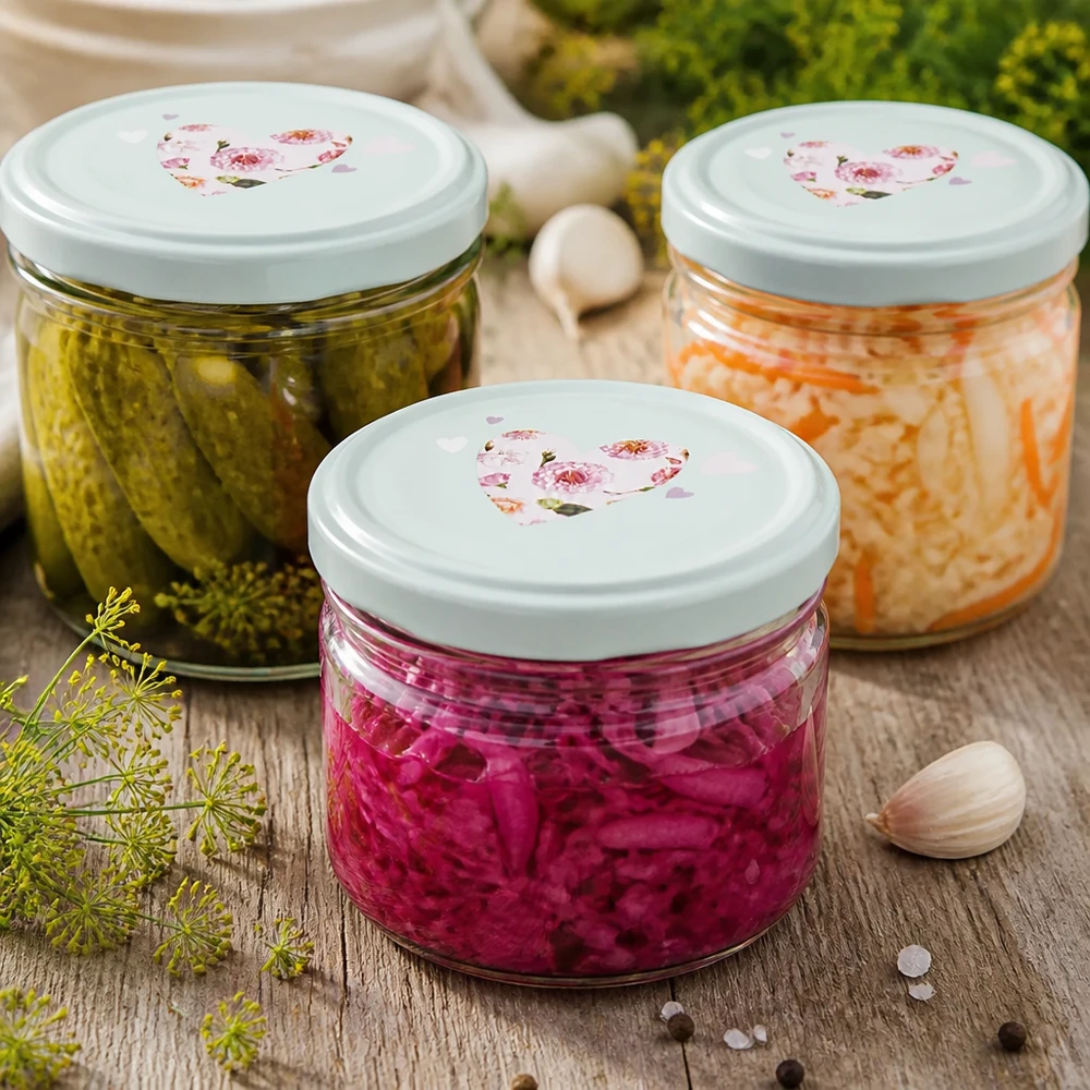 225ml kelímky + víčko BasicSeal srdíčková máta UNiTWIST 225ml Sturzglas BasicSeal mint Herz-Deckel mit eingelegten Gurken Sauerkraut und Möhren für fermentierte Lebensmittel