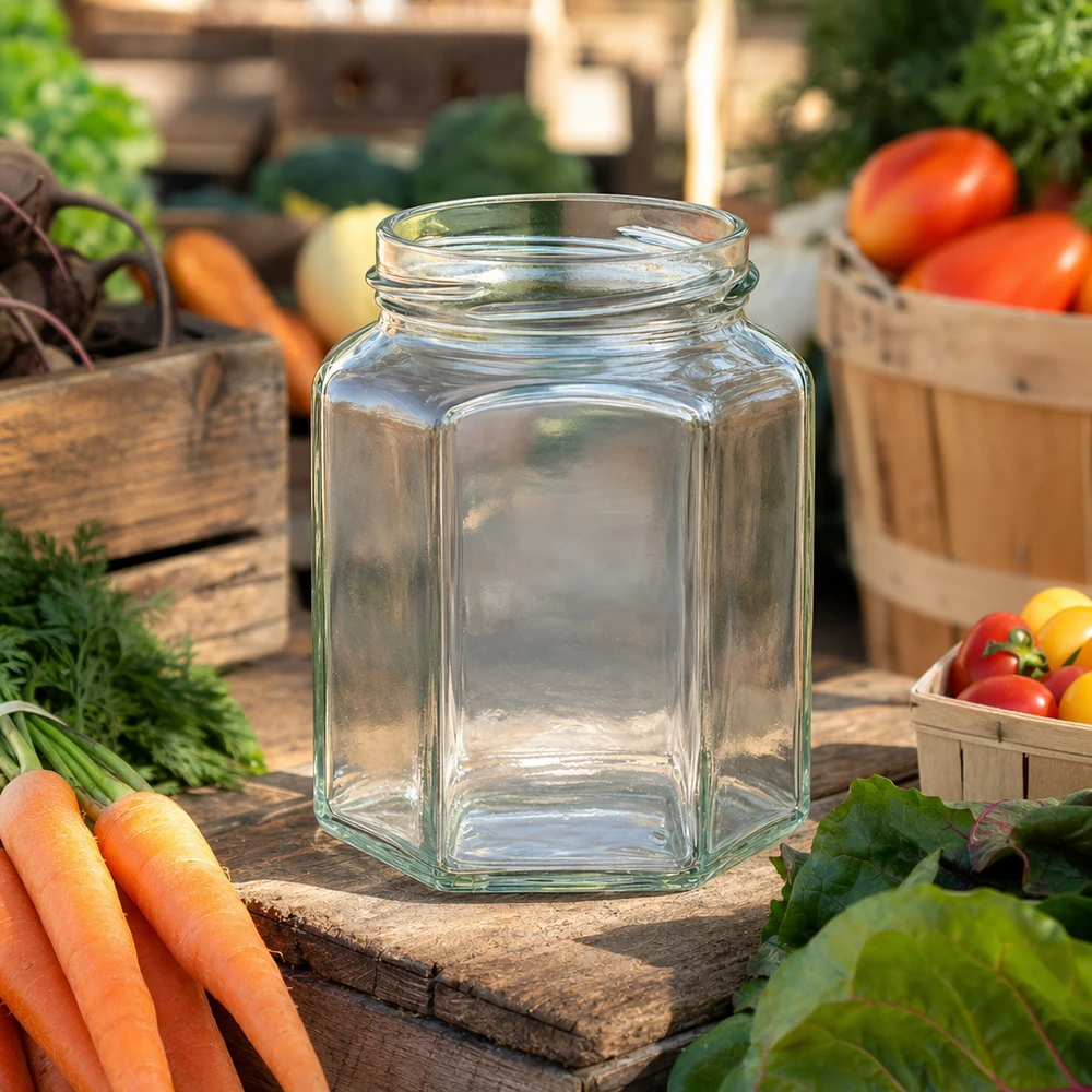Šestihranná sklenice o objemu 288 ml bez víčka (TO63) UNiTWIST UNiTWIST Hexa288 sechseckiges Einmachglas 288ml TO63 Schraubverschluss für Marmelade und Konserven aus Glas