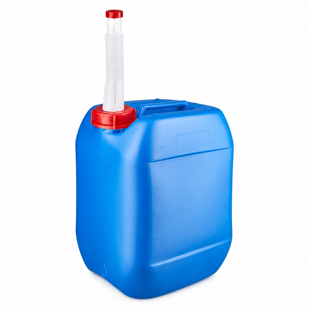 Kanystr 10 litrů modrý s výpustným potrubím Flex Kompakter blauer Kunststoffkanister 10 Liter mit flexiblem Einfüllrohr und kindersicherem Deckel