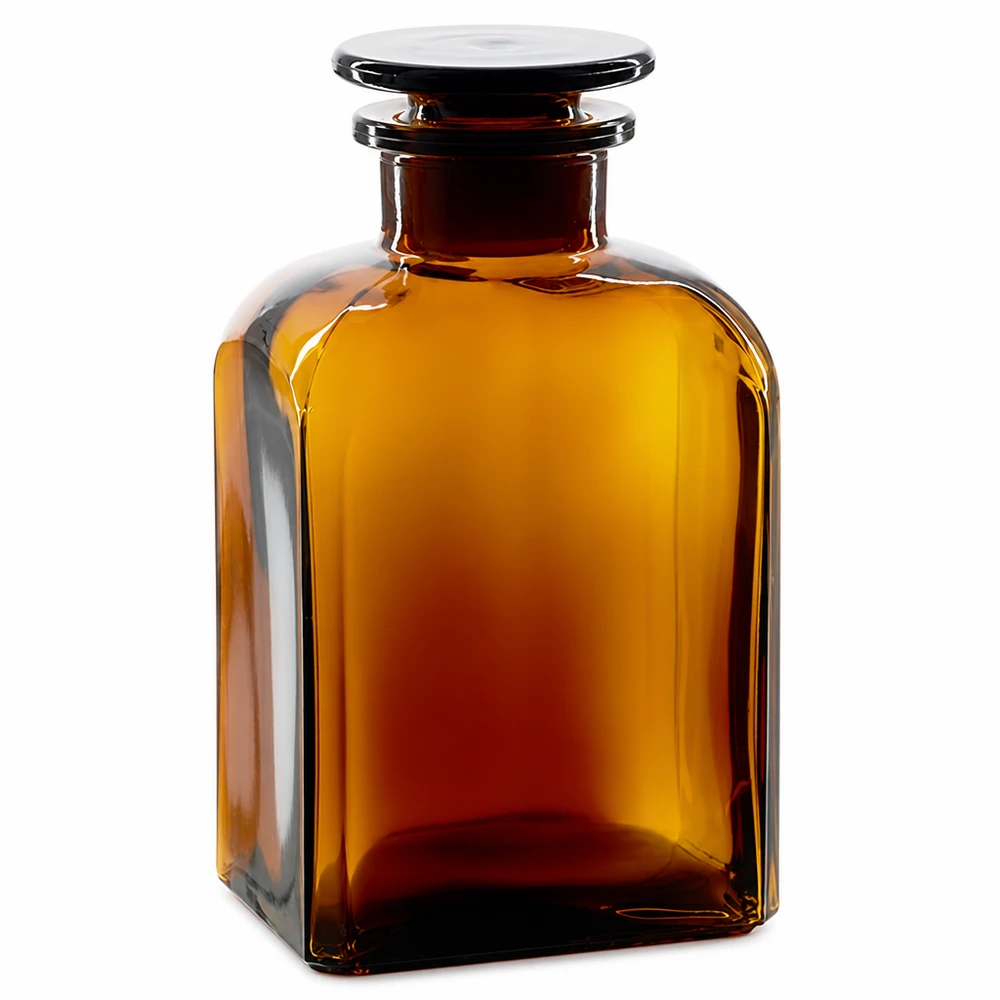 Vierkantflasche Braunglas 500ml breite Öffnung Glasstopfen Reagenzflasche