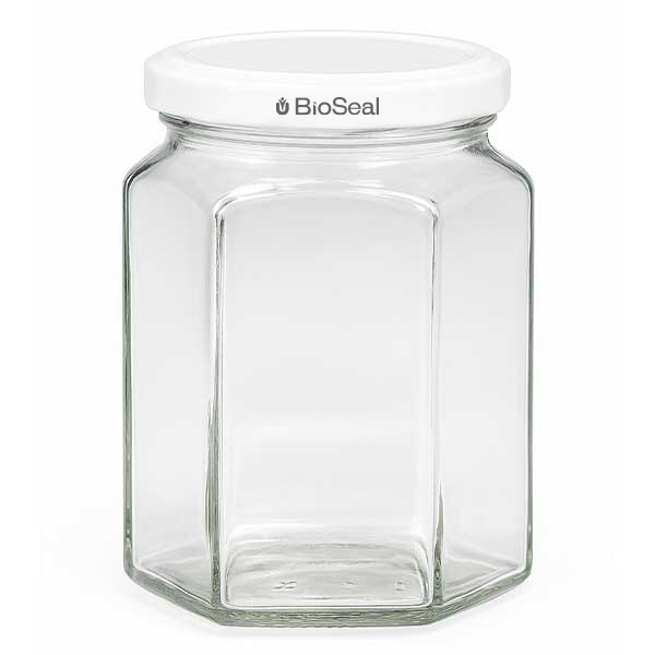 Sklenice Hexa o objemu 288 ml s bílým víčkem BioSeal UNiTWIST