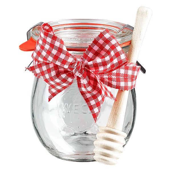 Mini d&#243;za na tulip&#225;ny WECK 220ml kompletn&#237; s medovou l&#382;i&#269;kou a p&#345;&#237;v&#283;skem.