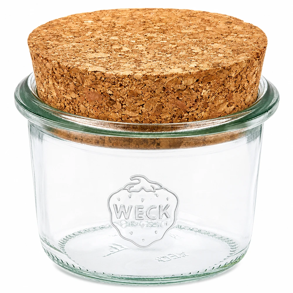 WECK Sturzglas 80ml RR60 mit Naturkorken Deckel Einmachglas Vorratsglas aus klarem Glas