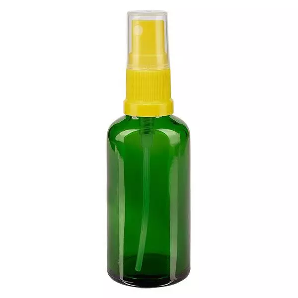 Lékárenská lahvička zelená 50ml s rozprašovacím uzávěrem žlutá Lékárenská lahvička zelená 50ml s rozprašovacím uzávěrem žlutá