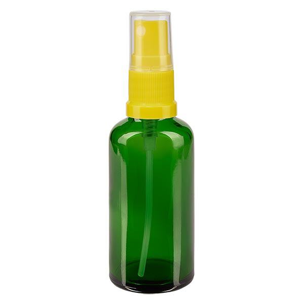 Lékárenská lahvička zelená 50ml s rozprašovacím uzávěrem žlutá Lékárenská lahvička zelená 50ml s rozprašovacím uzávěrem žlutá