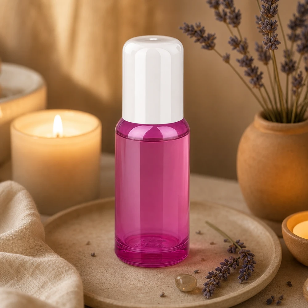 20ml lahvička s kuličkovým rozprašovačem PurpleLine UT18/20 bílá standardní 20ml Roll-On Behälter aus durchsichtigem lila Glas mit weissem Deckel für Aromatherapie