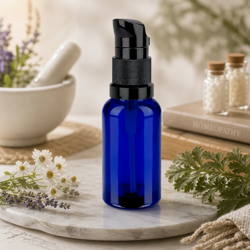 20ml lahvička s pumpičkou černá standardní uzávěr BlueLine UT18/20 20ml Pumpflasche schwarz STD BlueLine UT18/20 - robustes Glas für langlebige Verwendung