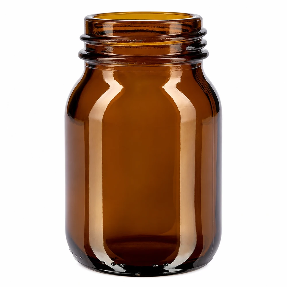 75ml láhev s širokým hrdlem z jantarového skla s úpravou hrdla podle DIN 40. 75ml Laborflasche mit weiter Öffnung in UV-schützendem Braunglas und DIN 40 Gewinde