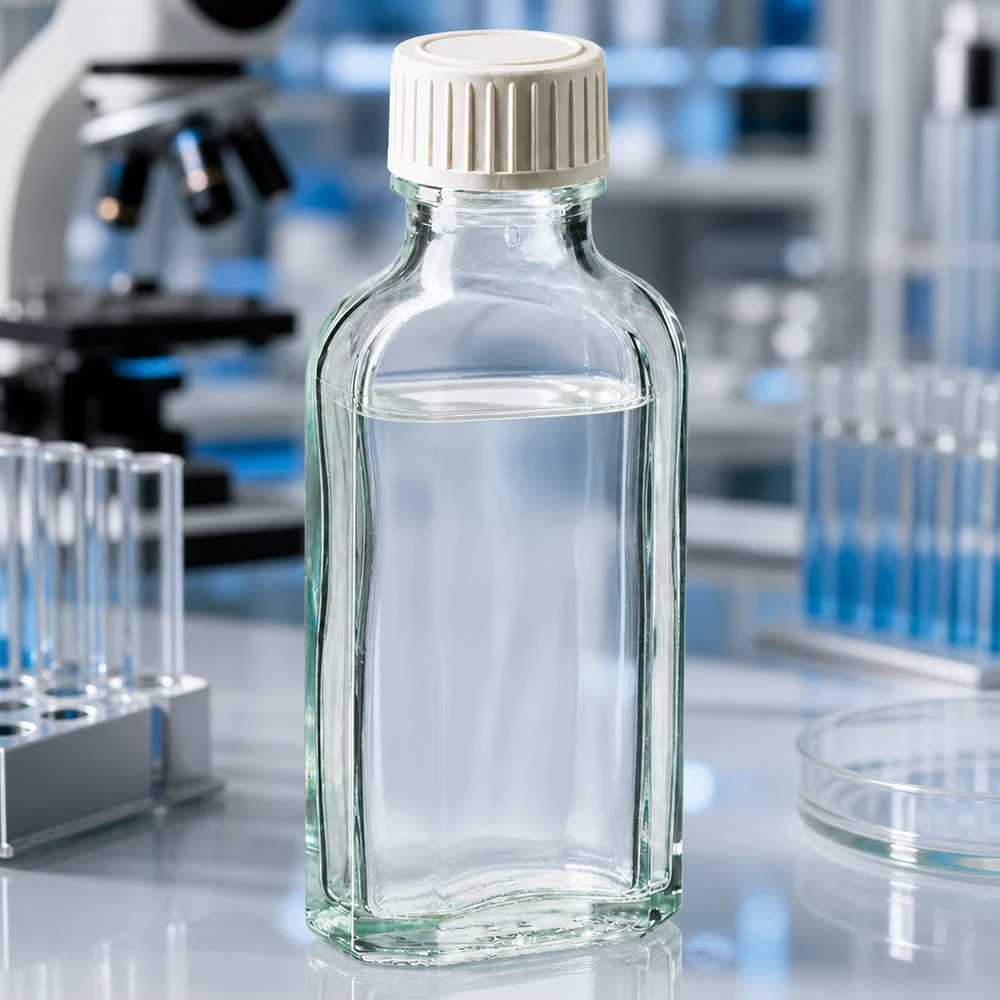 50 ml Meplat čirý šroubovací uzávěr s pěnovou vložkou PE Transparente Meplat Glasflasche mit flachem Körper und weißem Schraubdeckel 50 Milliliter