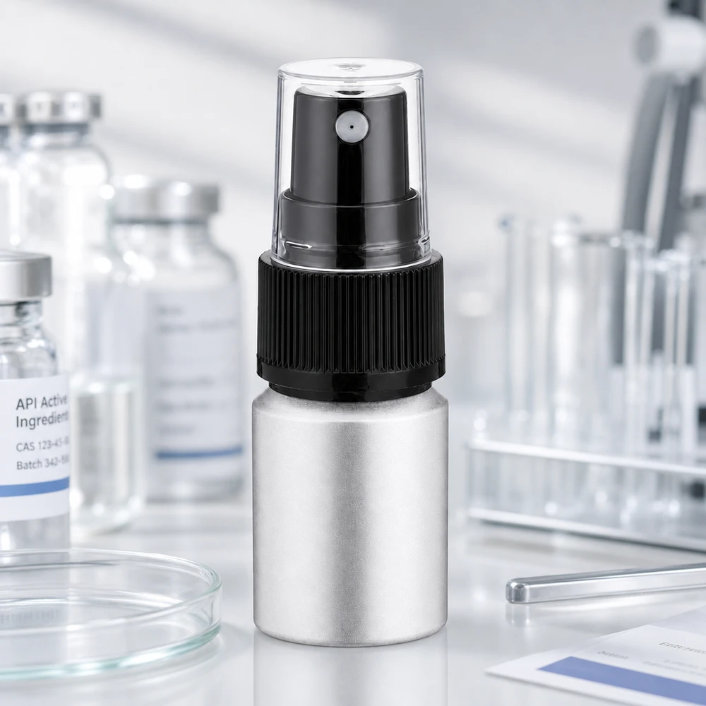 10ml mořená hliníková lahvička s rozprašovačem Hygienische 10ml Aluminiumflasche mit Pumpzerstäuber für medizinische Anwendungen