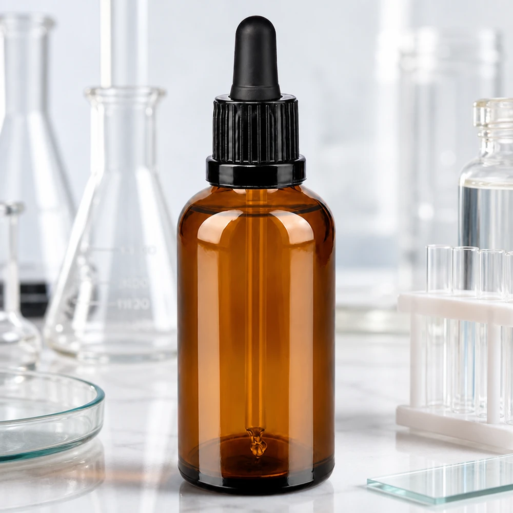 Kleine Glasflasche 50ml braun mit Tropfer OV BrownLine UT18/50 für DIY Kosmetik
