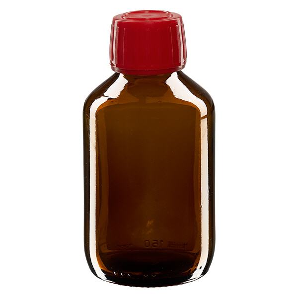 150ml lahvička na léky hnědá, červený uzávěr s tamper-evidentním kroužkem ApoGlas 150ml lahvička na léky hnědá, červený uzávěr s tamper-evidentním kroužkem ApoGlas