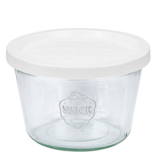 Zava&#345;ovac&#237; sklenice 370ml se sklen&#283;n&#253;m v&#237;&#269;kem WECK RR100 pro zachov&#225;n&#237; &#269;erstvosti.