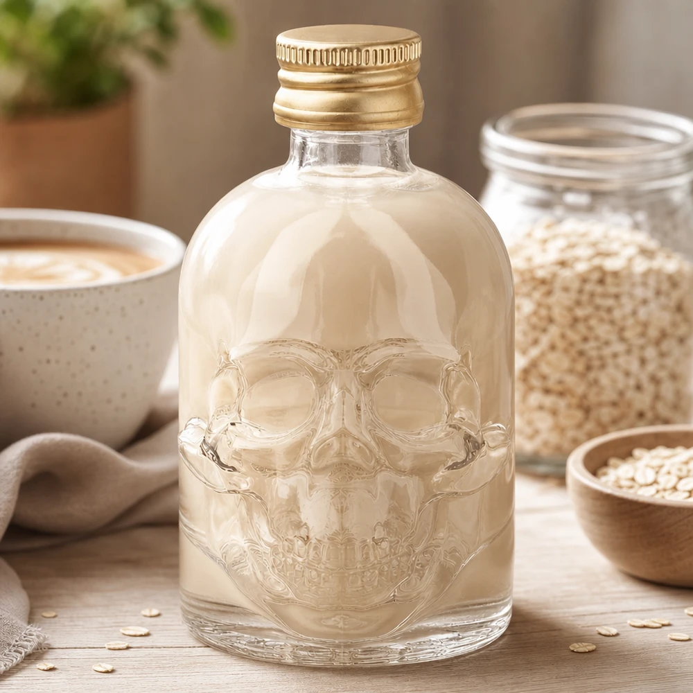 50ml Miniatur-Glasflasche Hector mit geprägtem Totenkopf-Design und UNiTWIST Golddeckel
