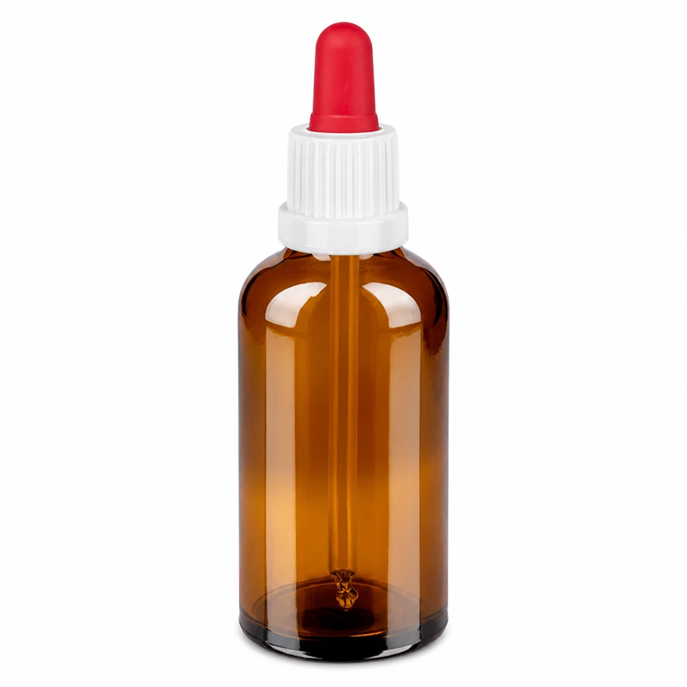 50ml pipetovací láhev bílá/červený uzávěr s ochranou proti manipulaci BrownLine UT18/50 Kompakte 50ml Braunglasflasche mit Dropper-Verschluss für lichtempfindliche Substanzen