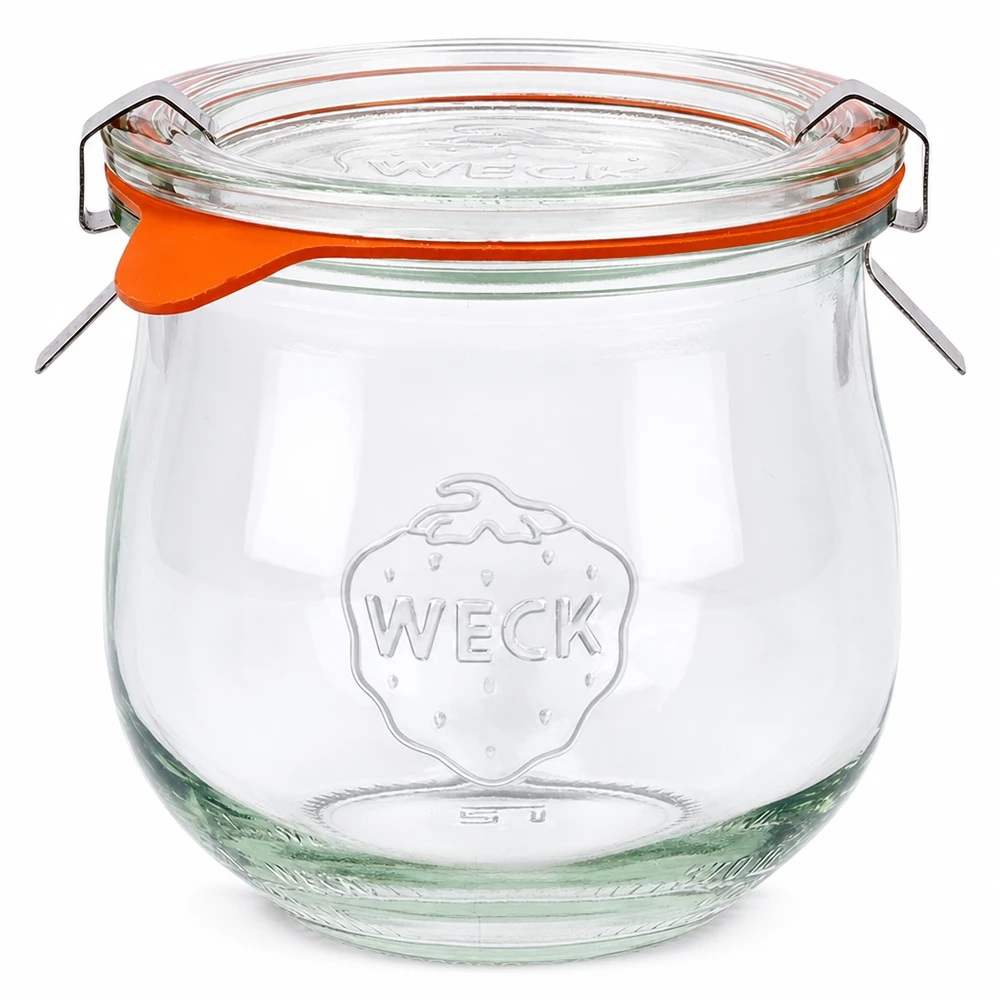 WECK Tulpenglas 370ml mit Glasdeckel und orangem Gummiring RR80 Einmachglas für Konservierung und Aufbewahrung