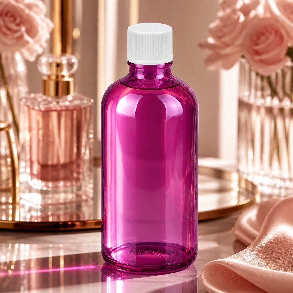 100ml lahvička 11mm se šroubovacím uzávěrem bílá standardní PurpleLine UT18/100 Apotheker-Flasche 100ml in Purple mit weißem SV-Verschluss für pharmazeutische Präparate