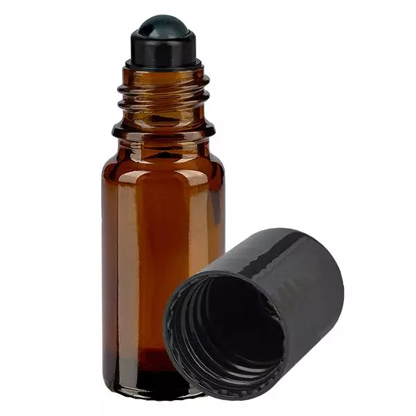 Lékárenská lahvička hnědá 10ml roll-on uzávěr černý Lékárenská lahvička hnědá 10ml roll-on uzávěr černý
