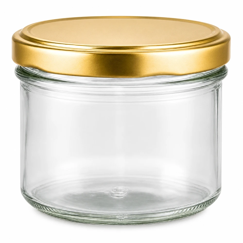 225ml tumblery s víčkem BasicSeal zlaté UNiTWIST 225ml Sturzglas mit goldenem BasicSeal Deckel UNiTWIST - leeres Einmachglas aus klarem Glas für Marmelade und Konserven