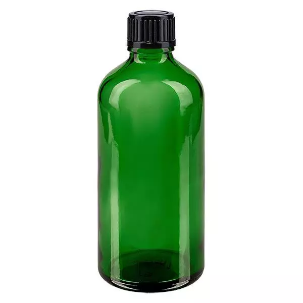 Lékárenská láhev zelená 100ml šroubovací uzávěr černý standardní