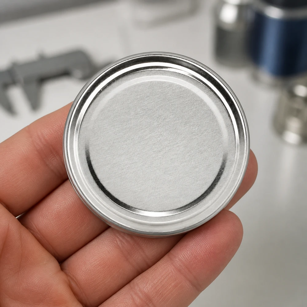 82mm víko BasicSeal stříbrné (TO82) UNiTWIST Detailní záběr stříbrného víčka 82 mm TO82 BasicSeal od společnosti UNiTWIST ležícího v jedné ruce