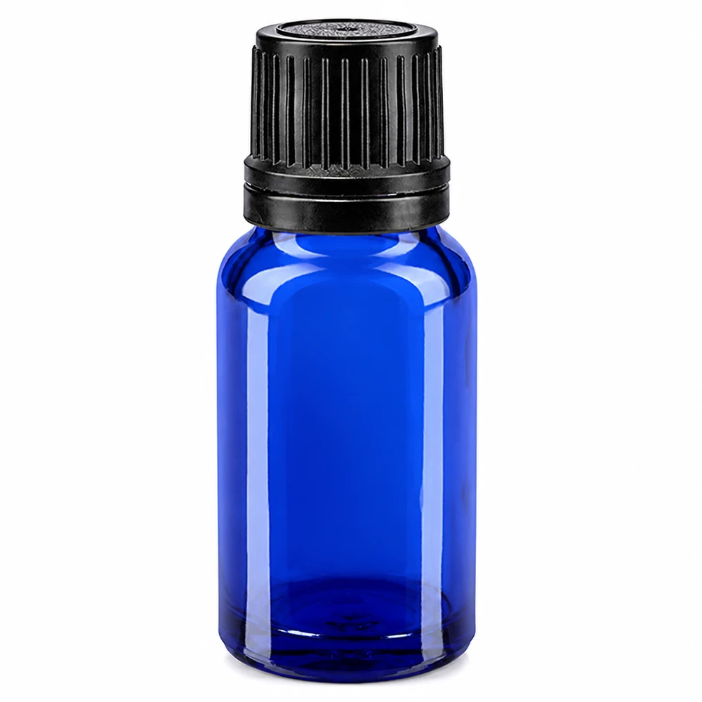 Blaue 10ml Glasflasche mit Originalitätsverschluss schwarz für Pharmazie und Aromatherapie