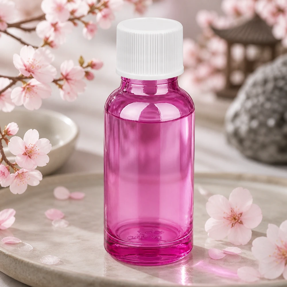 20ml Glasflasche in elegantem Violett mit hygienischem weissem Deckel für Beauty-Produkte