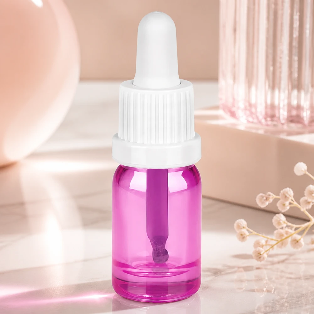 Robuste 5ml Tropfflasche aus violettem Glas mit auslaufsicherem weißem Pipettenverschluss
