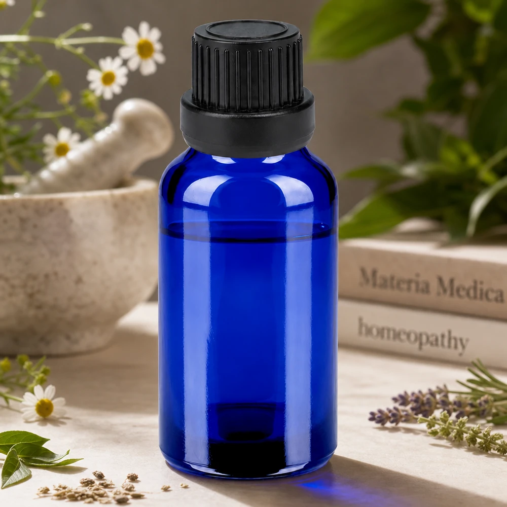 20ml lahvička 11mm šroubovací uzávěr černý s tamperem BlueLine UT18/20 Handliche Tropfflasche 20ml in Apothekerqualität für präzise Dosierung von Extrakten