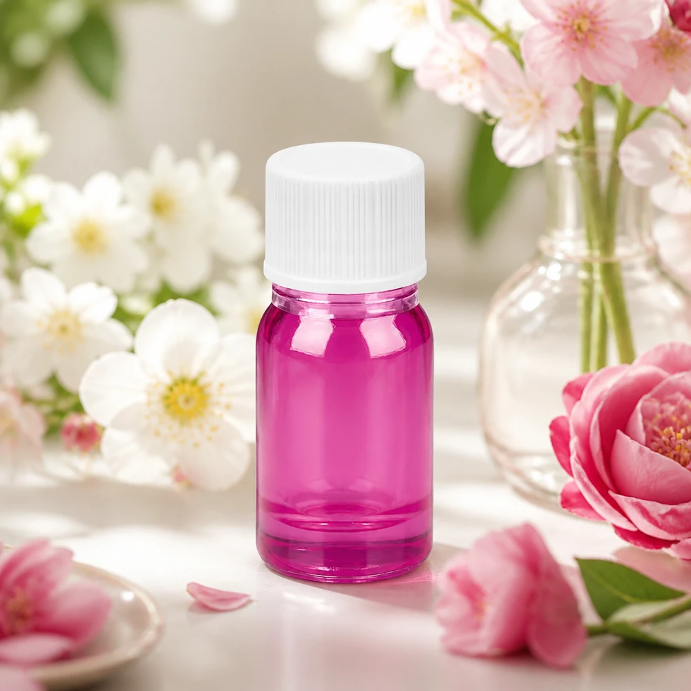 Premium 5ml Flasche in violetter Ausführung mit weißem Schraubverschluss für hochwertige Seren und Tinkturen