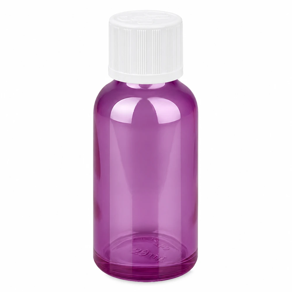 30ml Tropfflasche aus lila Kunststoff mit weißem Deckel für sichere Aufbewahrung von Essenzen