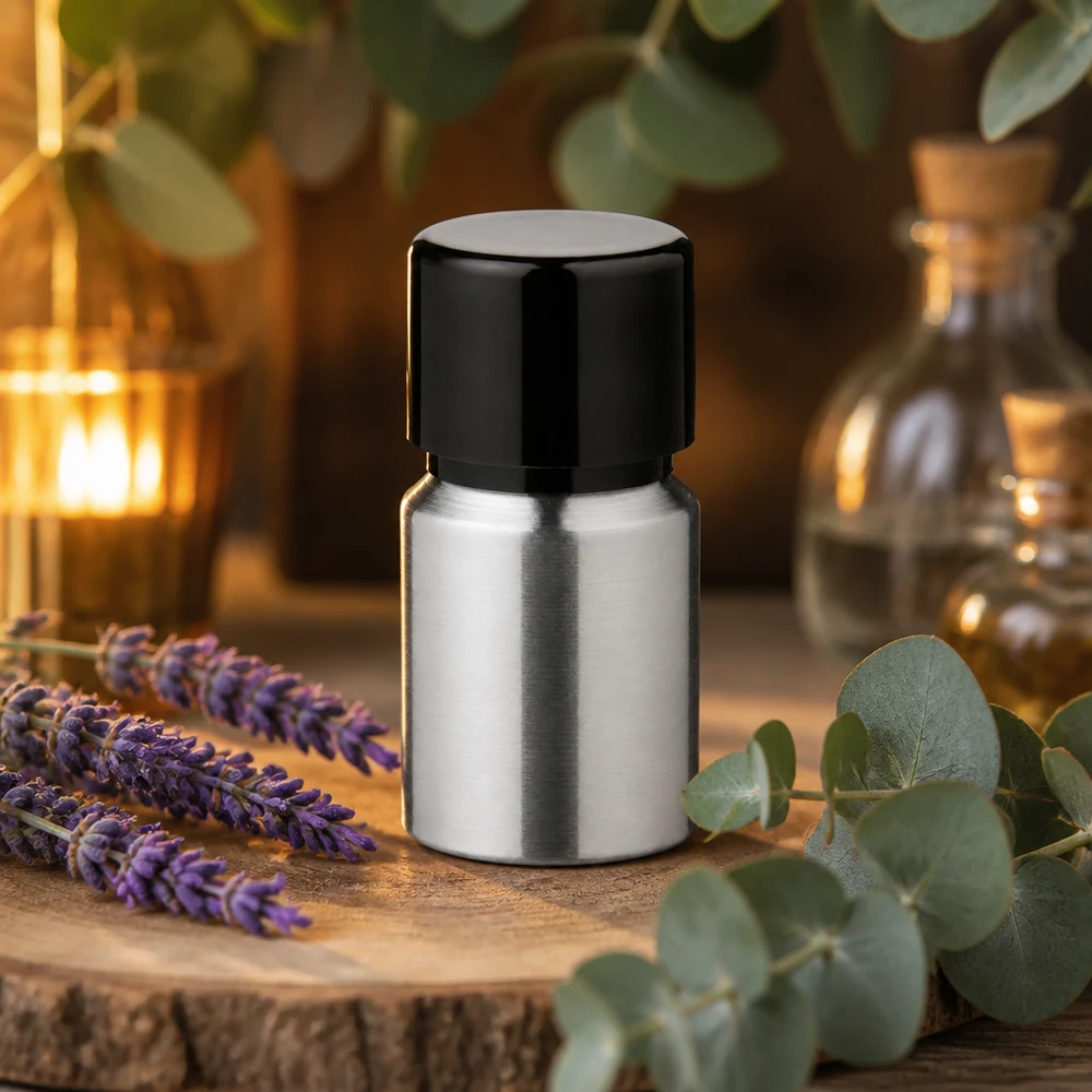 10ml leštěná hliníková lahvička se šroubovacím uzávěrem Rostfreie 10ml Aluflasche mit schwarzem Deckel bietet optimale Produktfrische und Haltbarkeit