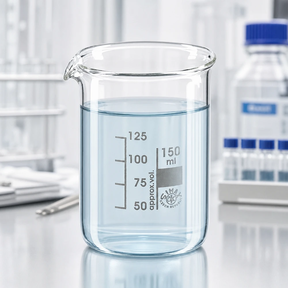 Kádinka 150ml z borosilikátového skla, nízký tvar Universelles Messbecherglas 150ml niedrige Form für Chemie und Forschung geeignet