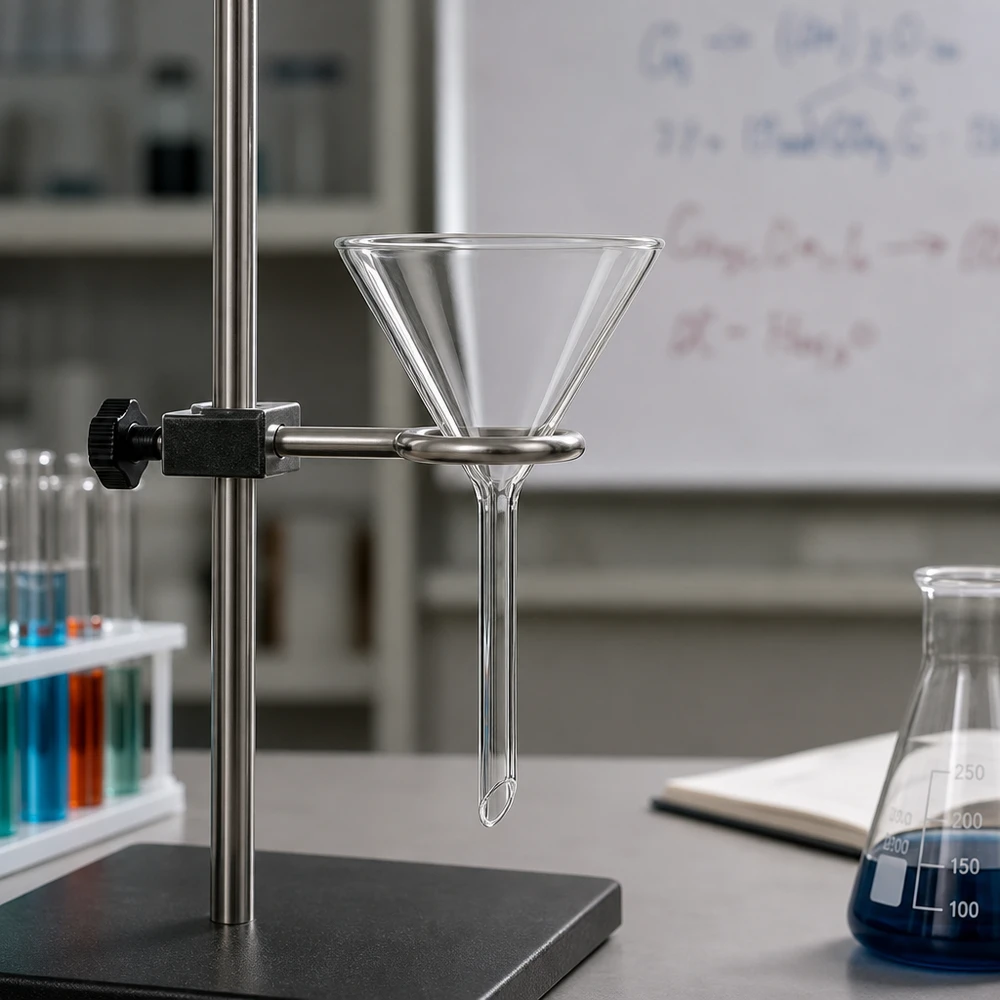 Trychtýř ø60mm sodnovápenatý, úhel 60°, krátký styl Ergonomischer Labortrichter aus Kalk-Soda-Glas mit handlichem Kurzstiel für einfache Bedienung