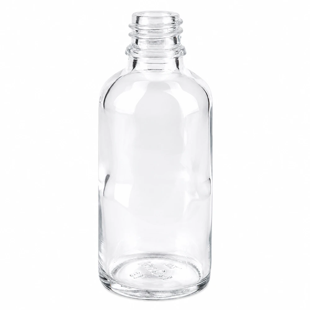 Kompakte 50ml Apothekerflasche ApoGlas aus durchsichtigem Glas mit Schraubgewinde