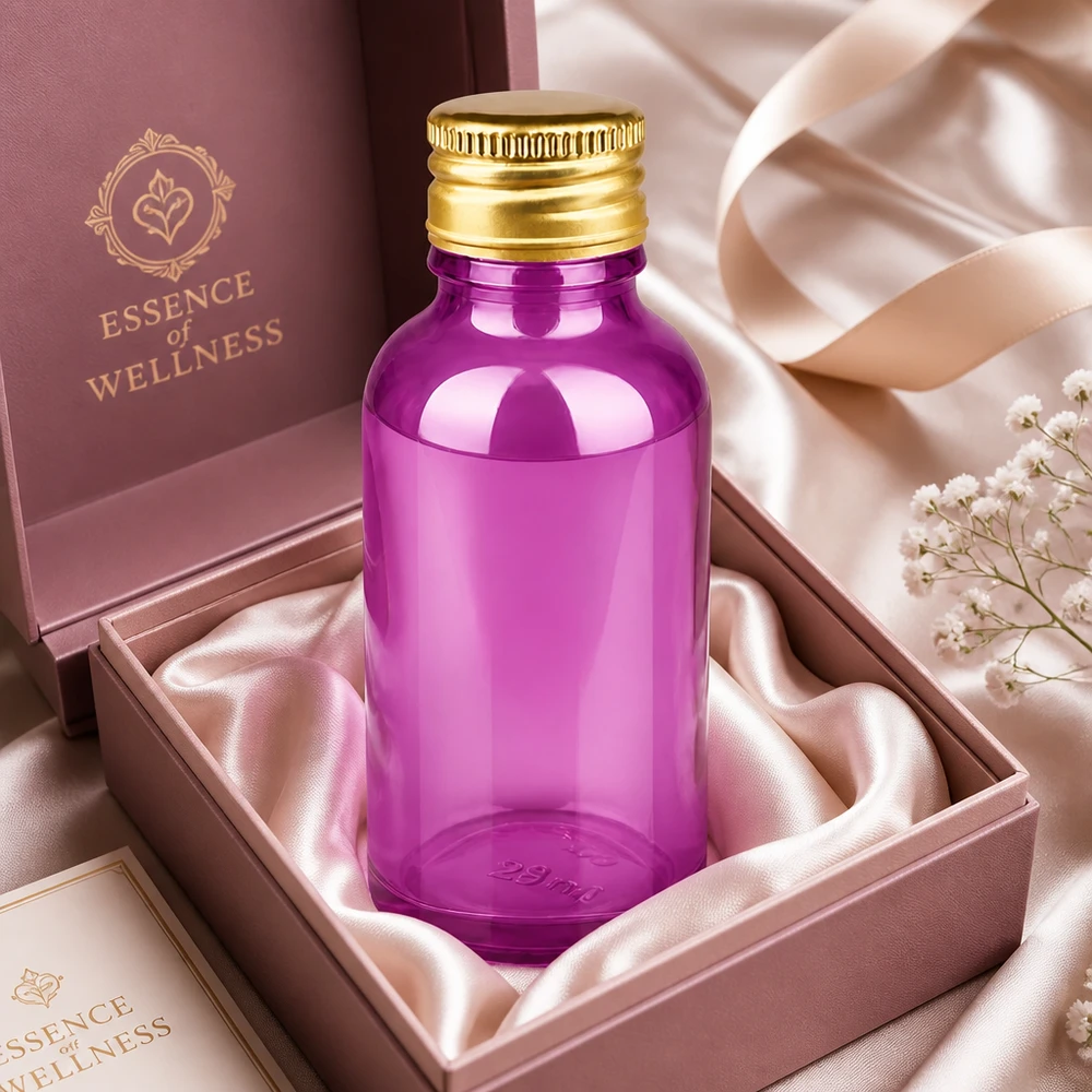 Luxuriöse 30ml Purpur-Glasflasche mit 11mm Gewinde und goldener Kappe für exklusive Beauty-Produkte