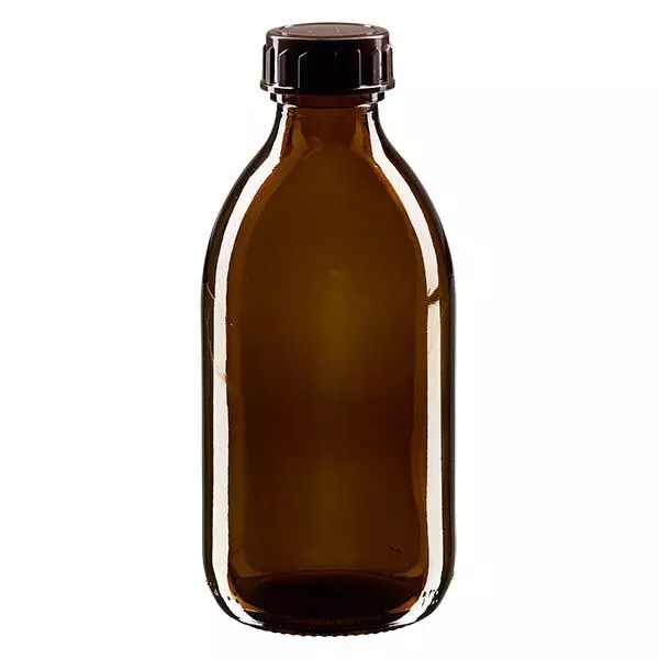 Hnědá láhev na léky 250ml, s hnědým uzávěrem ApoGlas